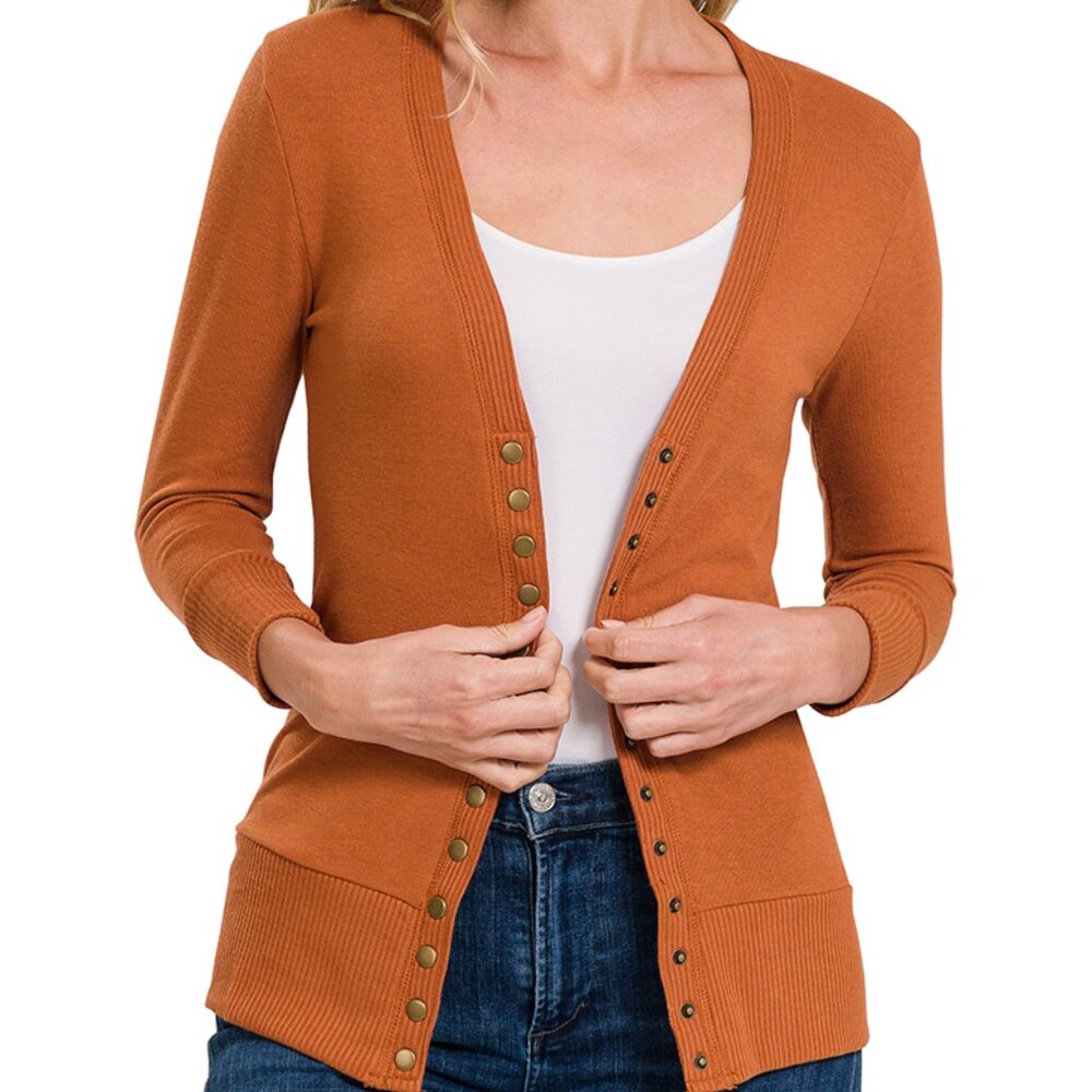 Zenana Snap button sweater cardigan 3/4 sleeve - Picture 4 of 5